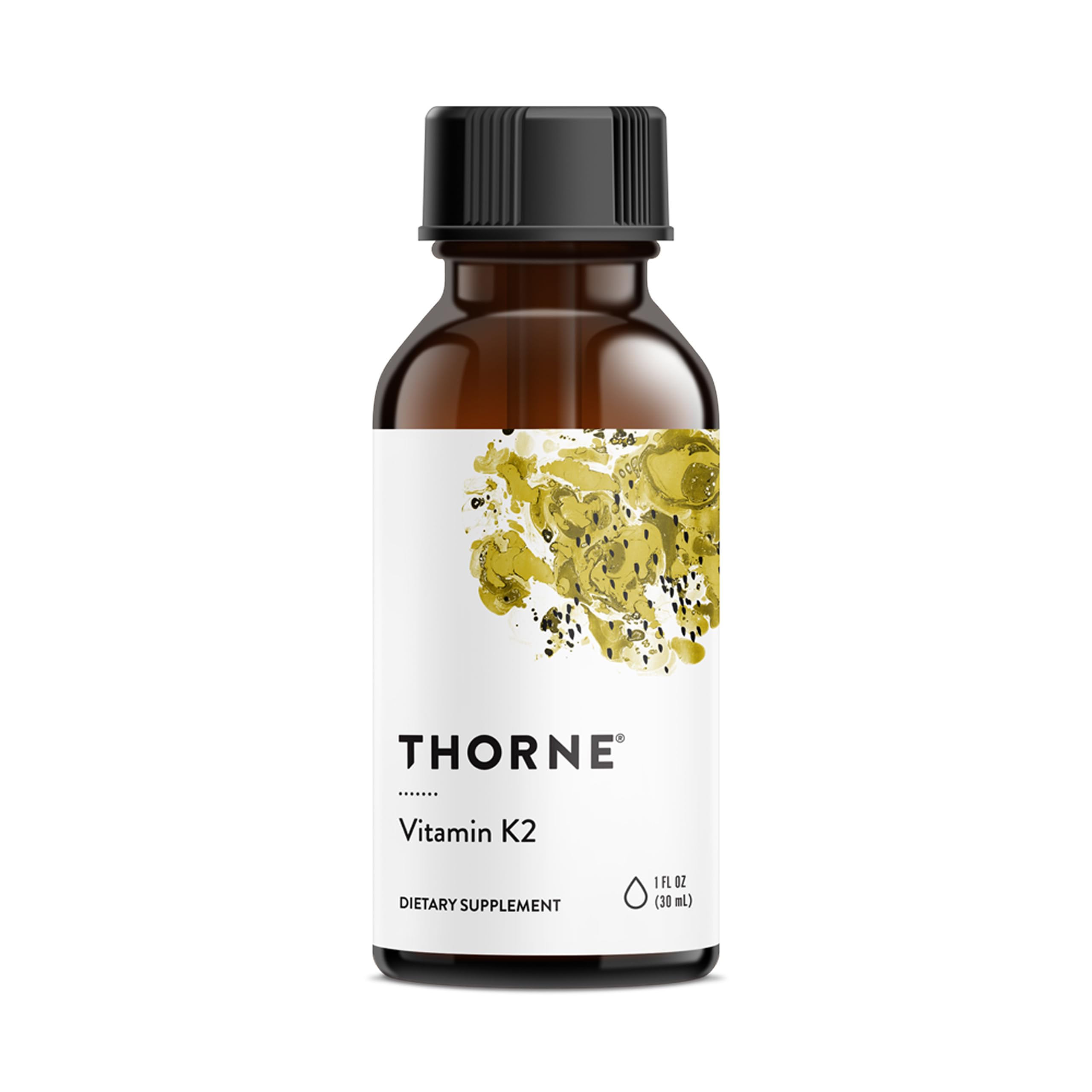 THORNE Vitamine K2 Liquid: bouteille avec pipette pour dosage précis.