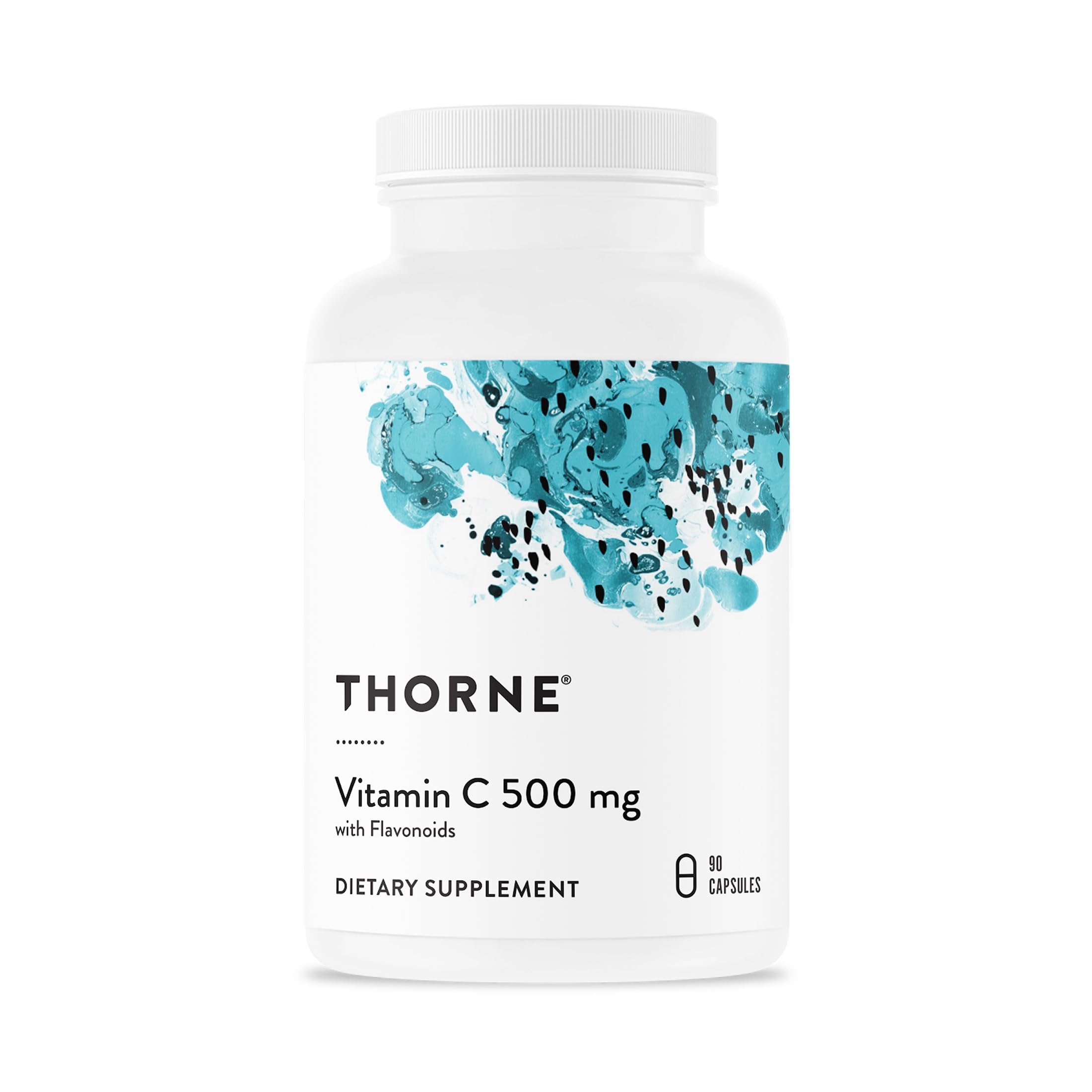 THORNE Vitamine C 500 mg – Bouteille, soutien immunitaire potentiel et énergie.