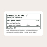 THORNE Zinc Bisglycinate 15mg — boite et flacon, pratique pour la routine quotidienne
