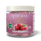 Three Lollies Queasy Drops framboise, boîte pratique pour les nausées en déplacement.
