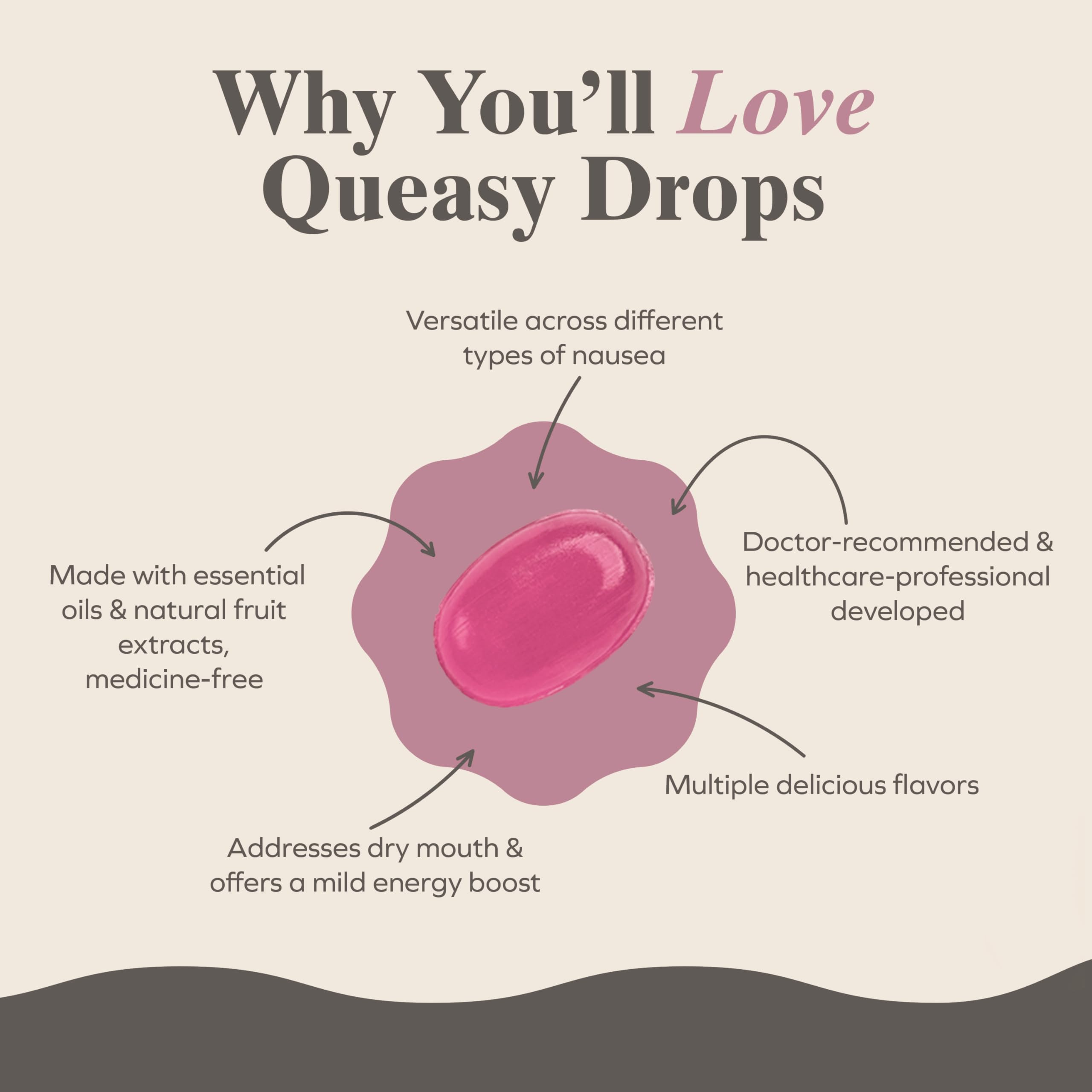 Three Lollies Queasy Drops — goût gingembre, apaise nausée et estomac