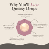 Three Lollies Queasy Drops – Pastilles menthe, goût frais, effet apaisant possible après les traitements.