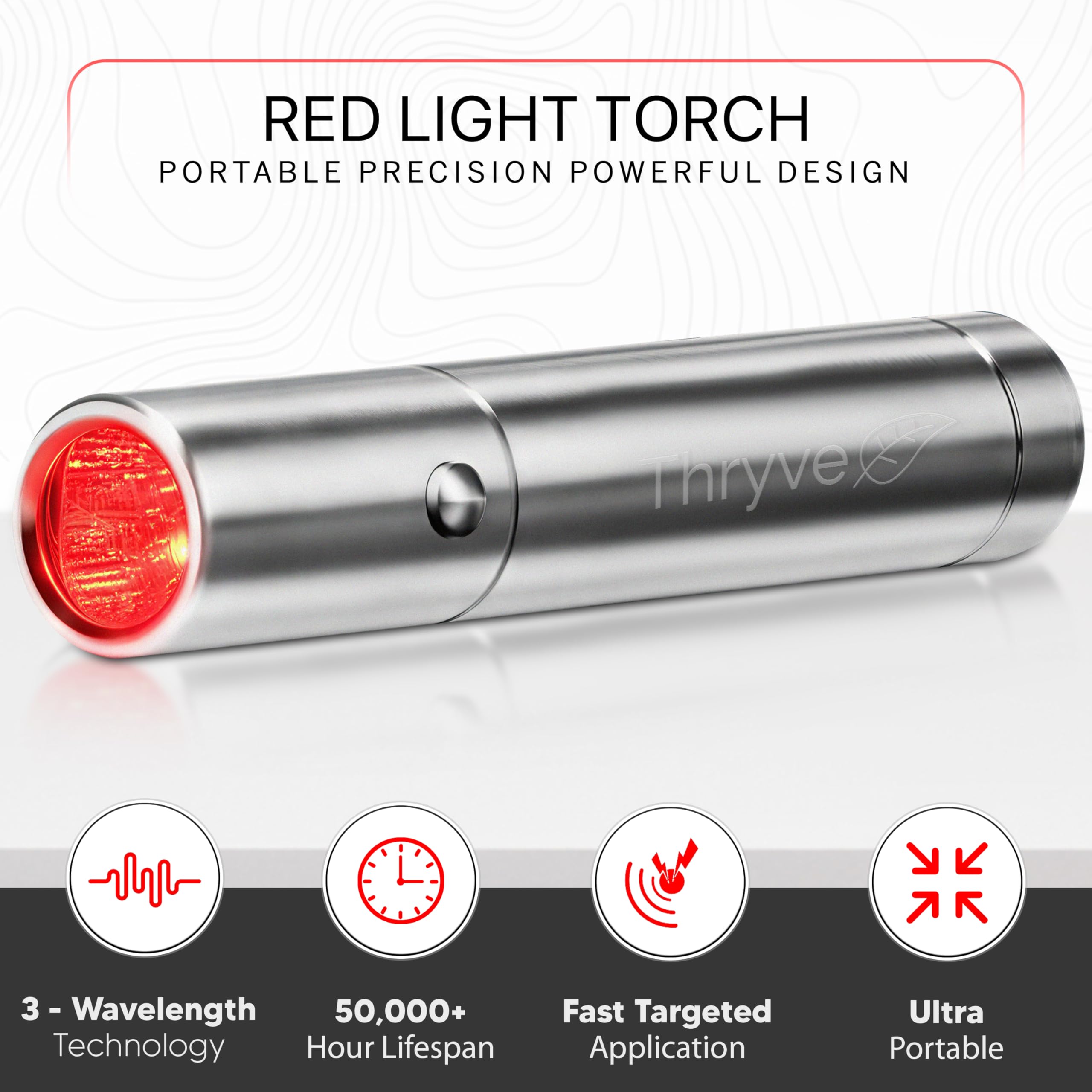 Thryve torche se recharge par USB, sessions faciles en déplacement.