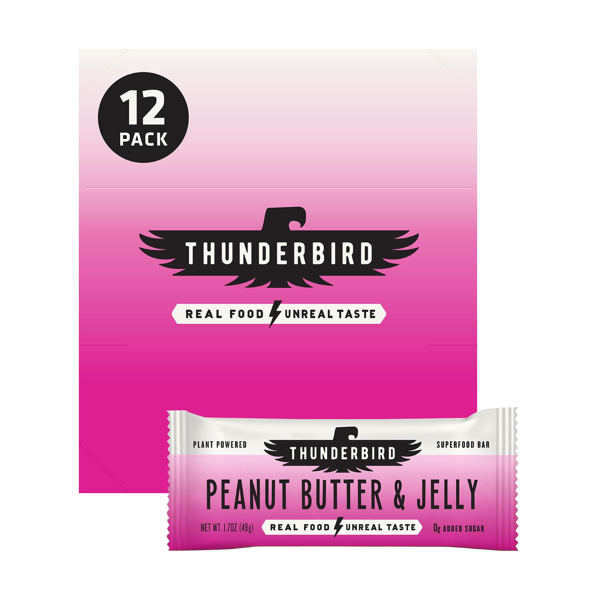 L'étiquette nutrition Thunderbird Real Food précise protéines et fibres.