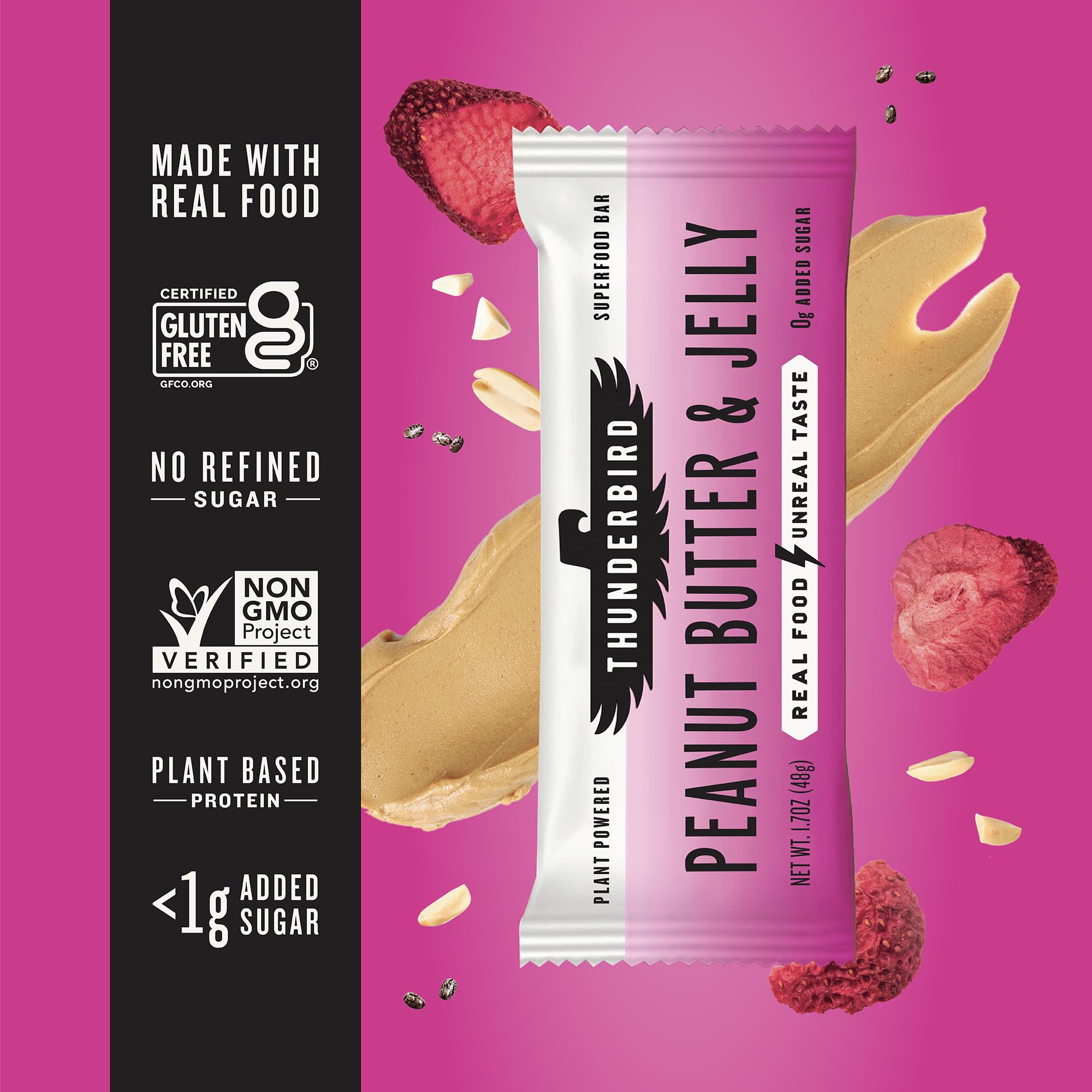 La saveur beurre de cacahuète et gelée des Thunderbird Real Food Bars séduit lors d'une pause gourmande.