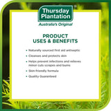 Utilisation soin peau avec Thursday Plantation pour nourrir et purifier en douceur.