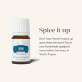 Young Living Thyme Vitality arôme intense rehausse viandes et soupes.