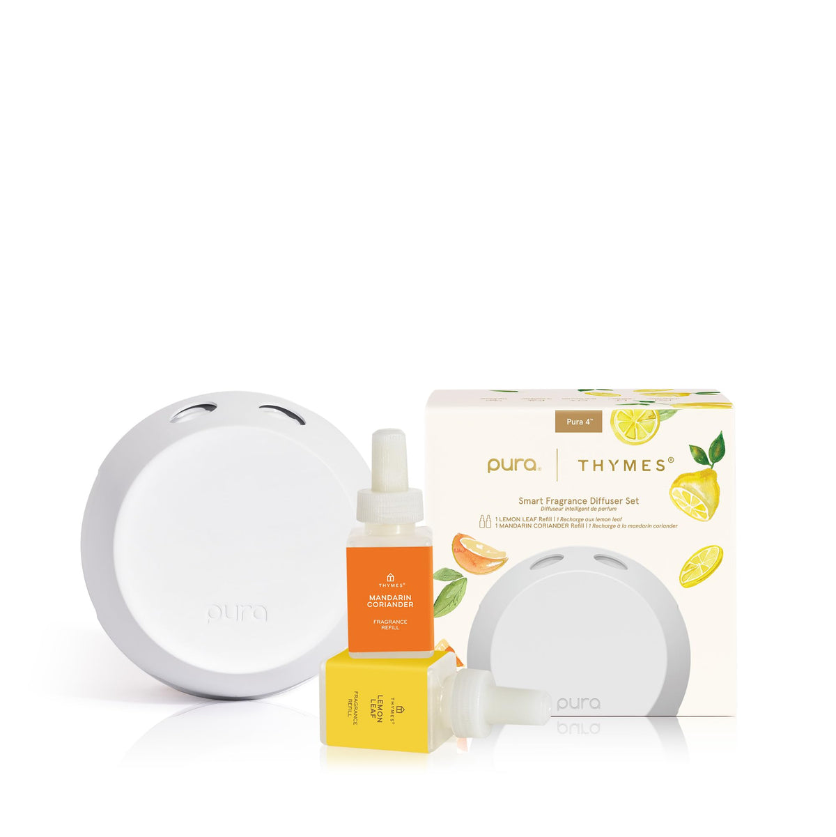 Thymes Pura 4 diffuseur branché sur prise murale avec lumière LED.
