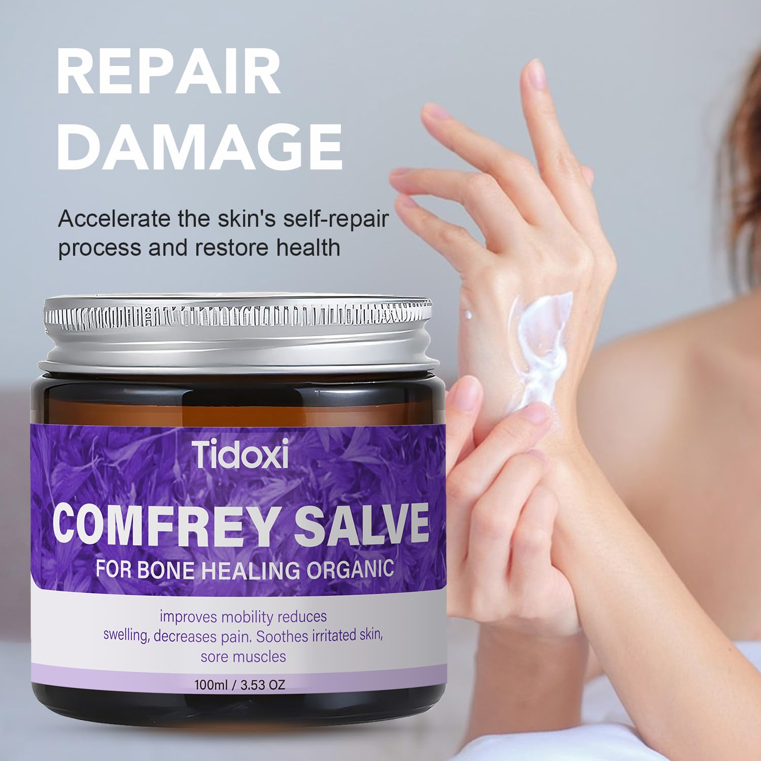 Tidoxi Salve Comfrey, étiquette emballage naturelle, traçabilité et composition sans additifs