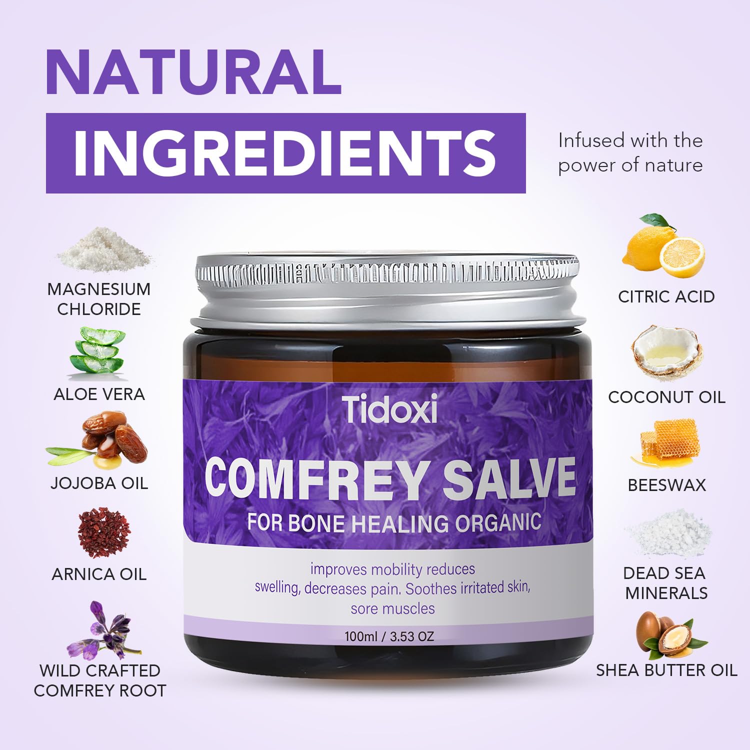 Tidoxi Salve Comfrey utilisée pour masser les muscles et les articulations sensibles