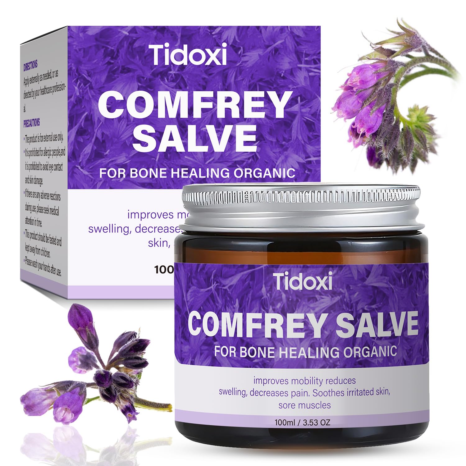 Tidoxi Salve Comfrey dans le pot pour une application facile sur les muscles