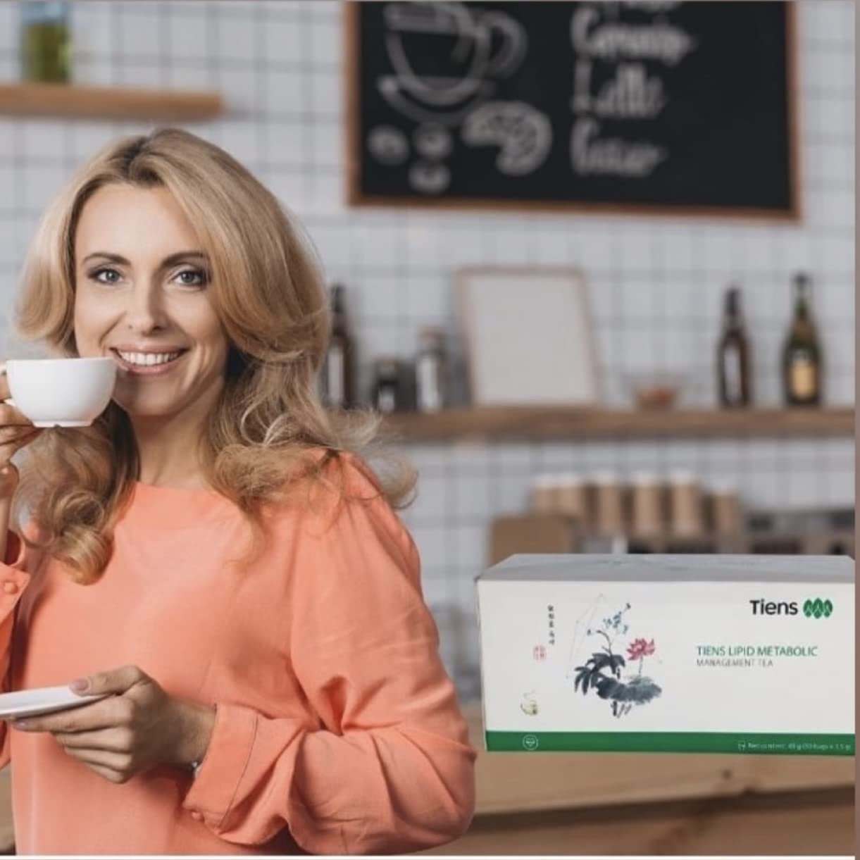 TIENS Lipid Metabolic Tea, étui imprimé et présentation soignée.