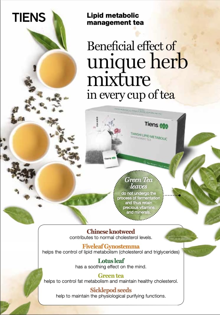 TIENS Lipid Metabolic Tea, feuilles de lotus apportant délicatesse et équilibre.