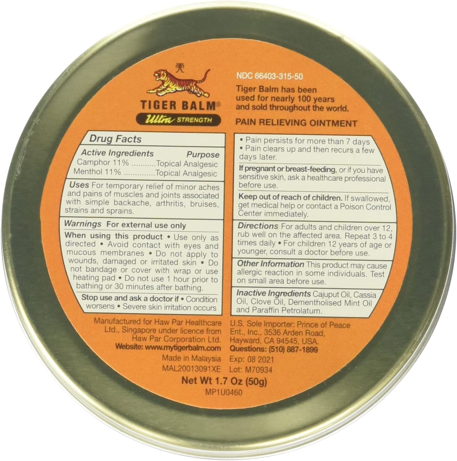 Tiger Balm Sport Rub pot de 50 g: format portable pour les muscles et articulations.