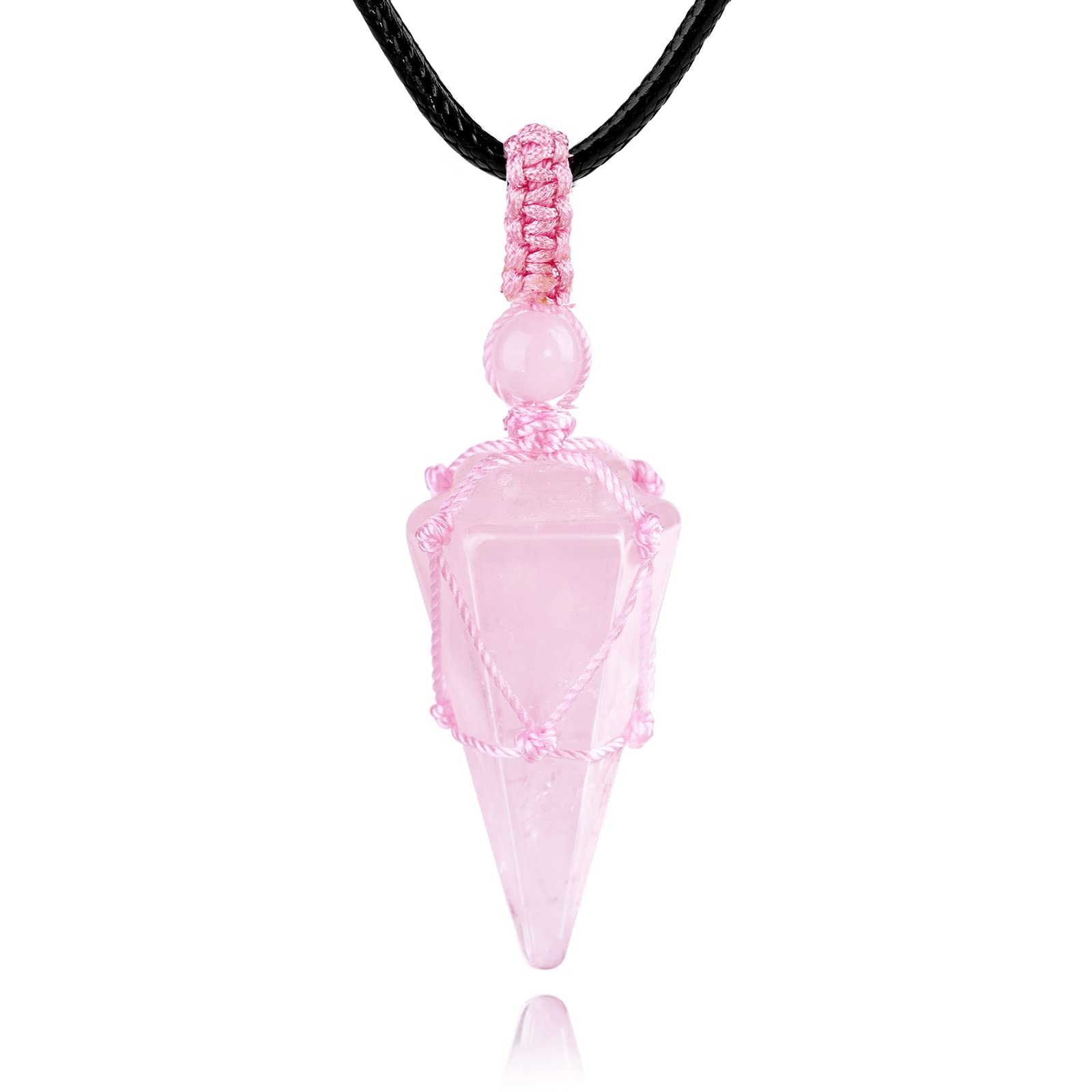 Collier TIKCAUZ en quartz rose à pointe hexagonale, allure chic et énergie apaisante.