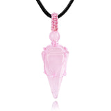 Collier TIKCAUZ en quartz rose à pointe hexagonale, allure chic et énergie apaisante.
