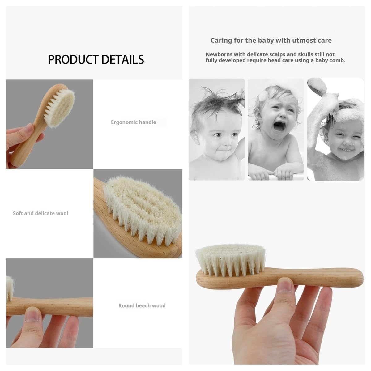 Brosse TIKMNO compacte et légère, idéale en voyage pour bébé.