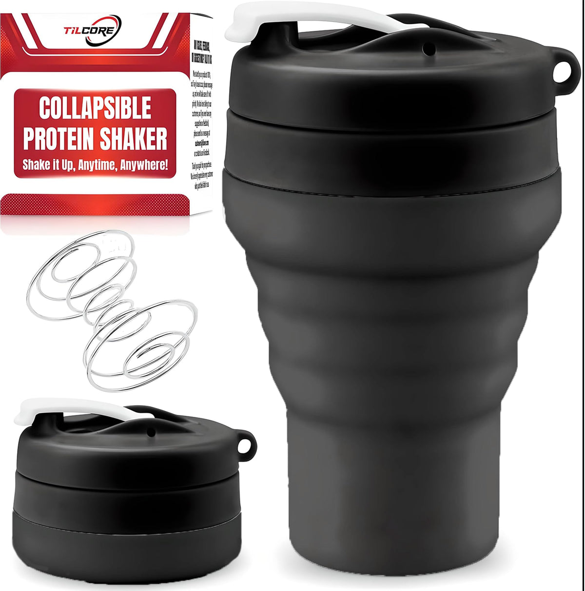 Tilcore gourde protéine pliable 600ml, économie d'espace pour gym et voyages