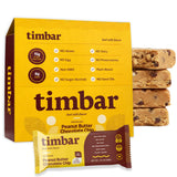 Timbar barre protéinée végétale au beurre de cacahuète et chocolat chip, énergie gourmande.