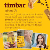 Timbar barre protéinée végétale, ingrédients simples et goût équilibré.