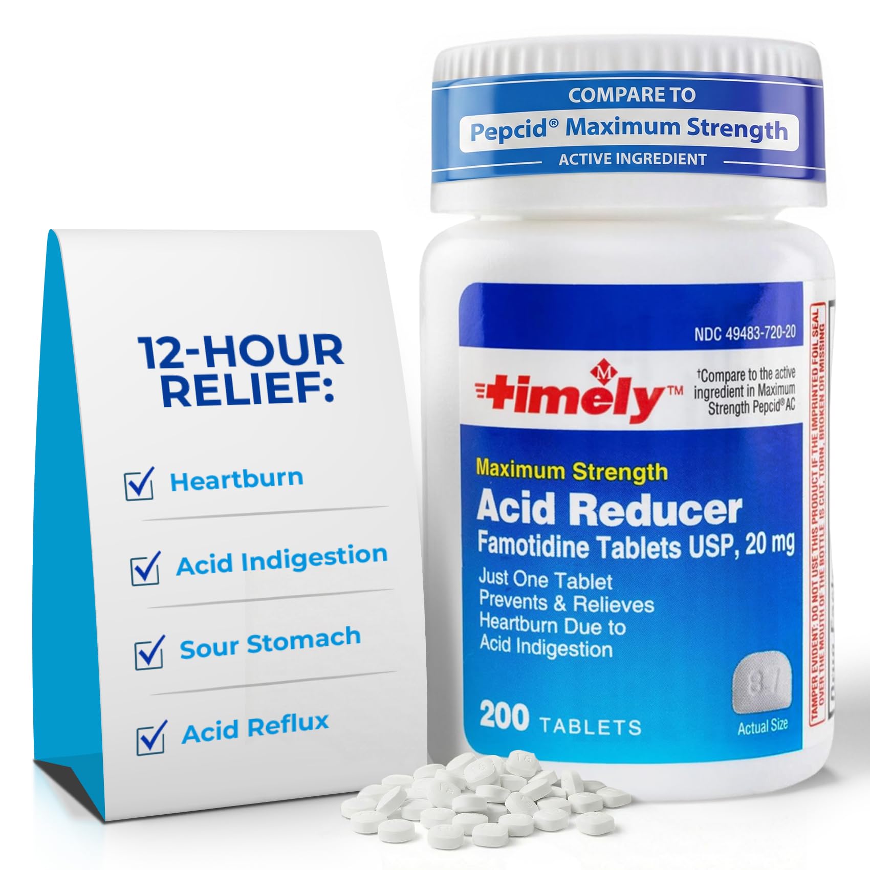TIME-CAP LABS réducteur d'acide 20 mg — comprimés 200, bouteille pratique pour la maison