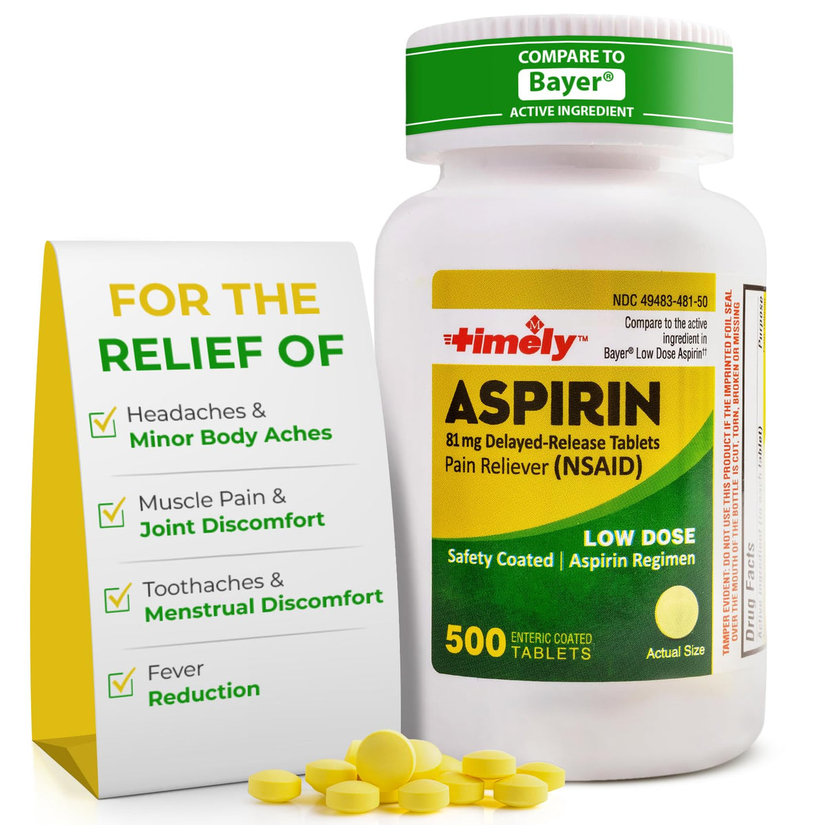 TIME-CAP LABS – Boîte aspirine 81 mg enterique, soulagement temporaire des douleurs quotidiennes.
