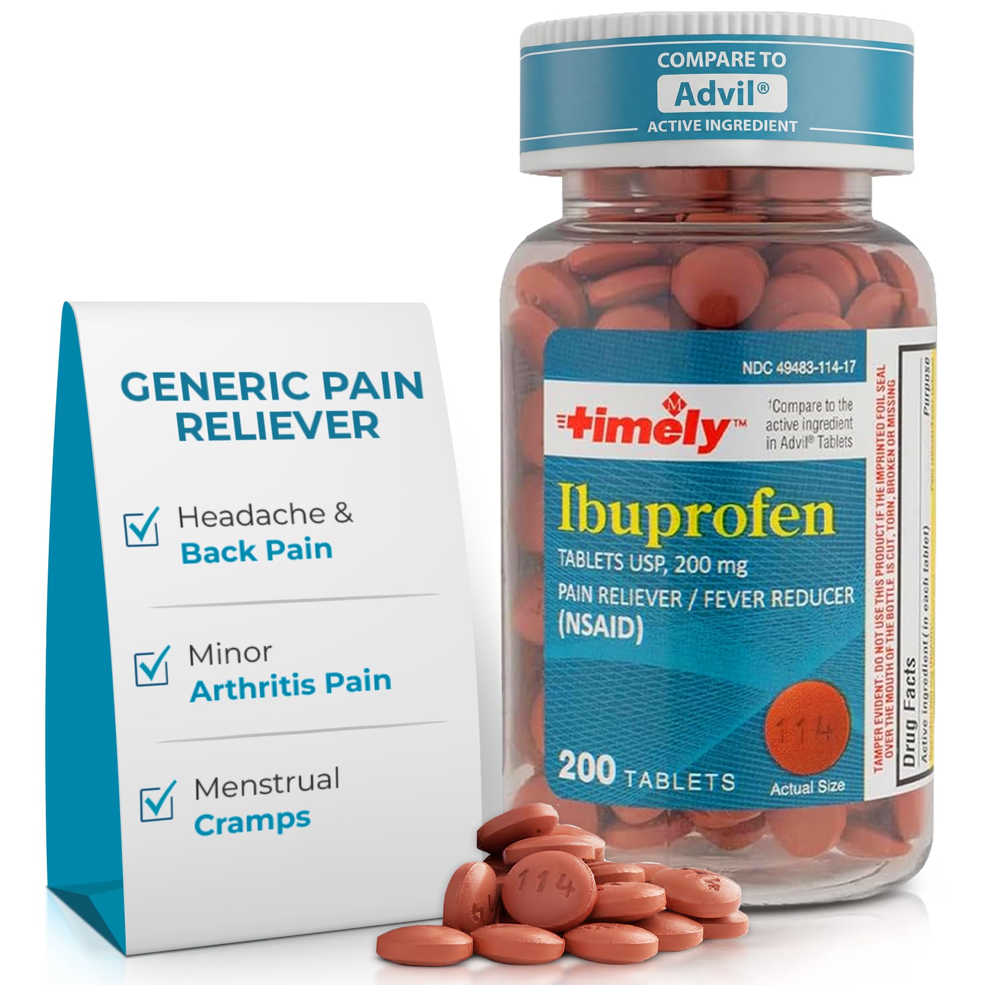 TIME-CAP LABS Ibuprofen 200 mg revêtue, bouteille pratique pour un soulagement potentiel.
