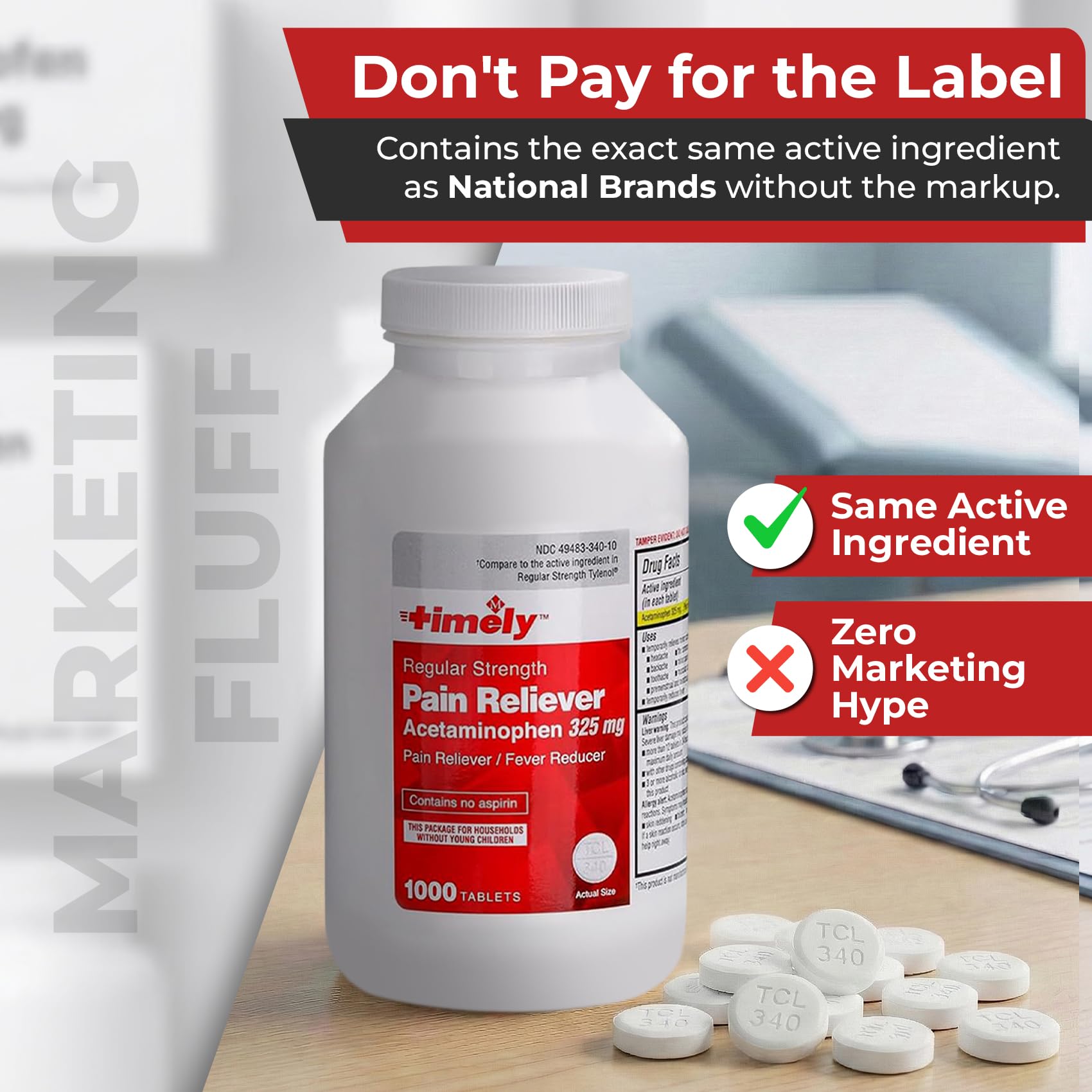 Emballage économique Time-Cap Labs comprimés acetaminophen 325 mg, solution pratique pour la pharmacie familiale.