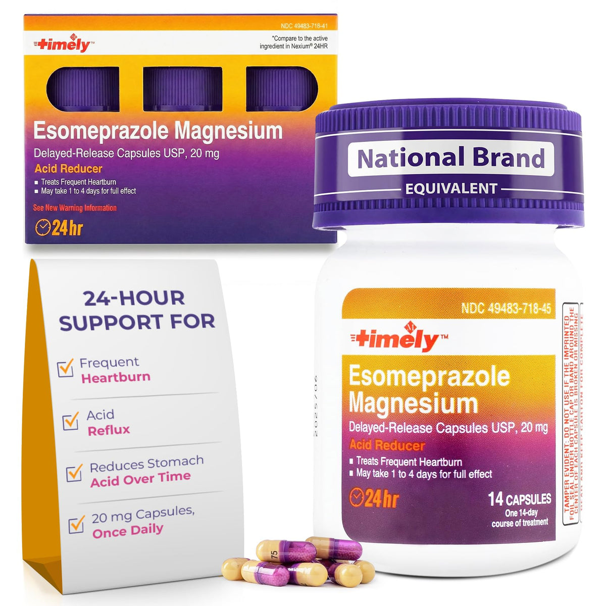 TIME-CAP LABS gélules Esoméprazole 20 mg, libération retardée, soutien quotidien.