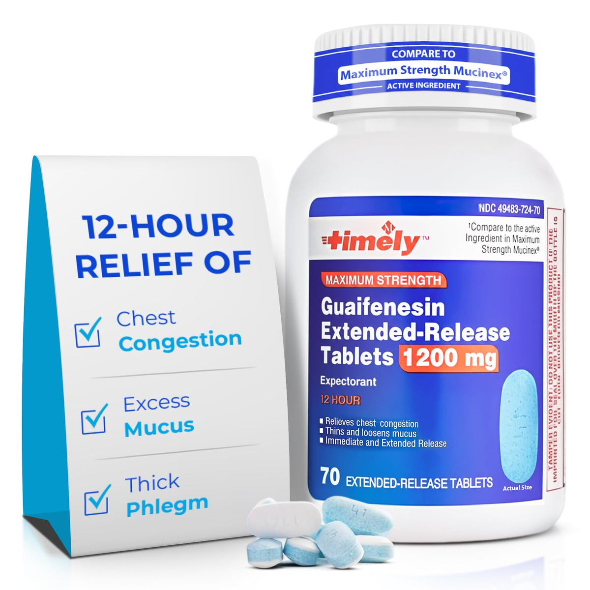 TIME-Cap Labs Guaifenesin 1200mg: boîte et étiquette lisibles facilitant l'utilisation.