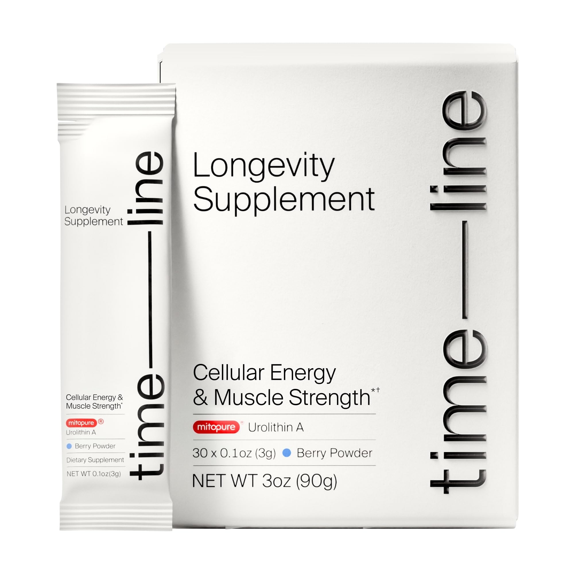 Timeline Mitopure poudre 500 mg dans la bouteille, soutien potentiel à l'énergie cellulaire.