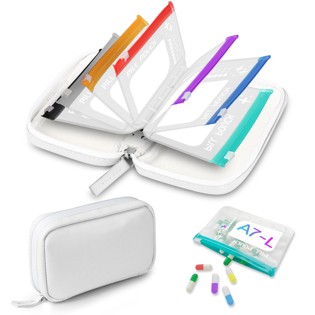 Timueetech A7 organiseur pilules étanche – ensemble portable et discret pour le voyage.