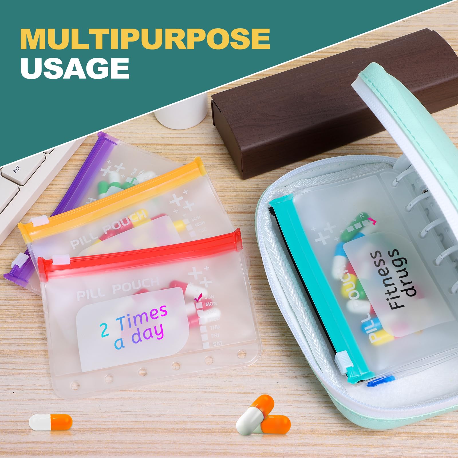 Timueetech A7: pochettes translucides pour repérer rapidement les pilules.
