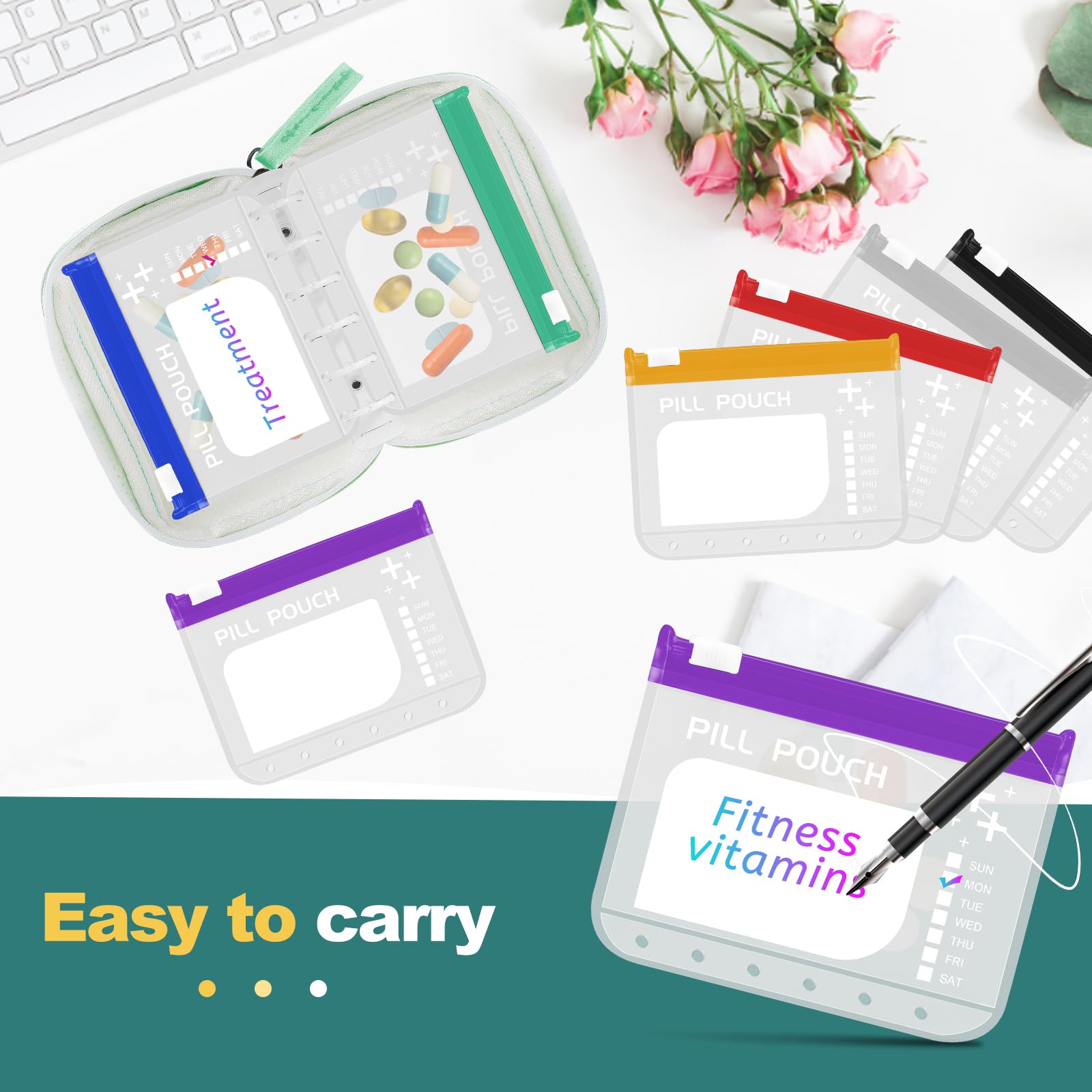 Timueetech A7: pochette-pilules transparentes facilitant la vérification.