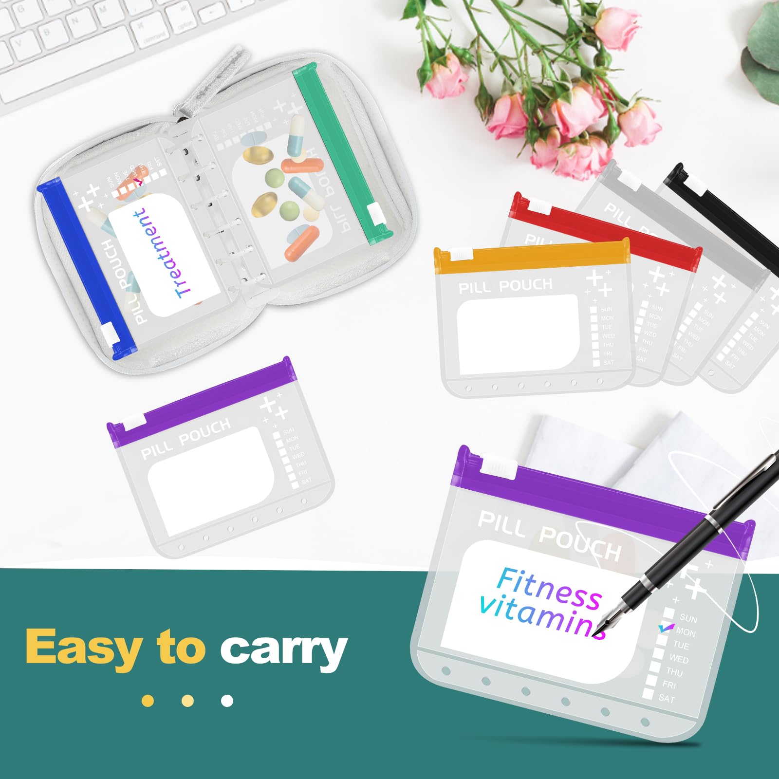 Timueetech A7 pochettes pilules EVA transparentes – visibilité rapide des contenus.