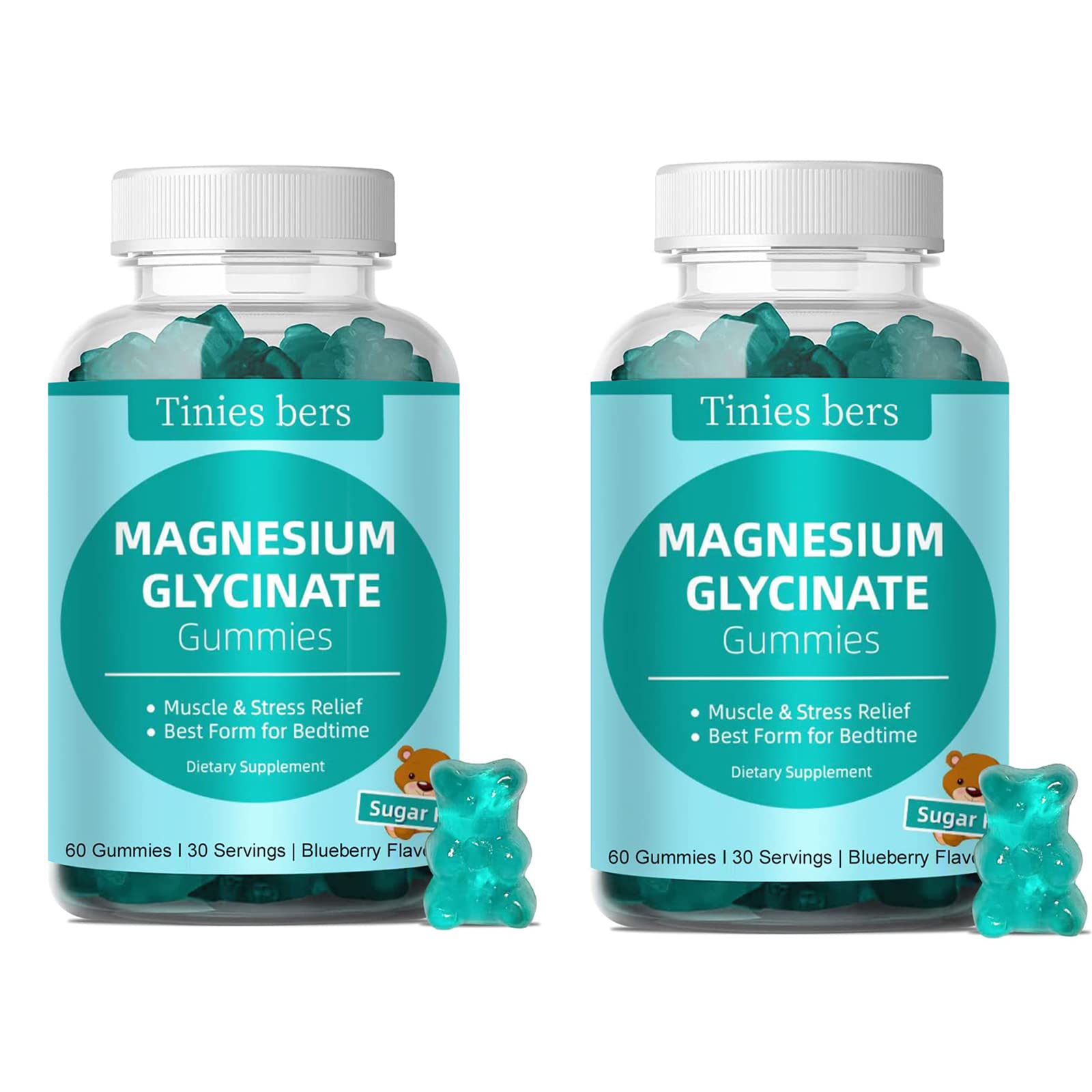 Tinies bers gommes magnésium glycinate 500mg en bouteille, soutien du sommeil.