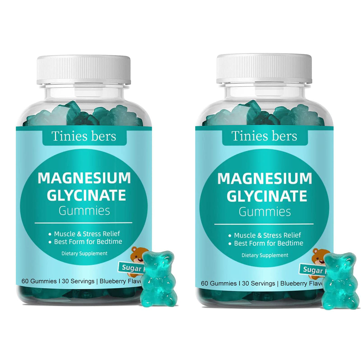 Tinies bers gommes magnésium glycinate 500mg en bouteille, soutien du sommeil.