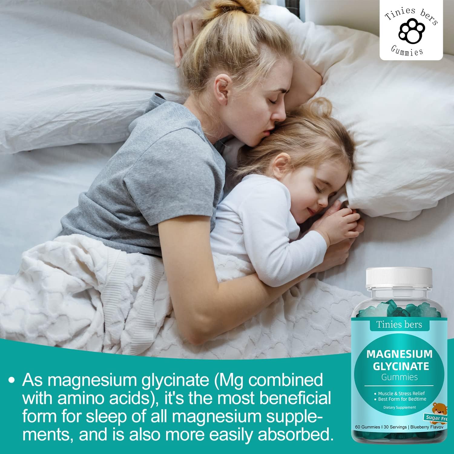 Sans mélatonine, Tinies bers magnésium glycinate 500mg, respect de la pureté.