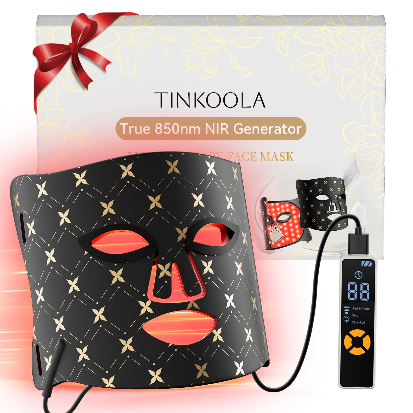 Masque tinkoola visage utilisant la lumière 630nm et 830nm pour favoriser l éclat à domicile.