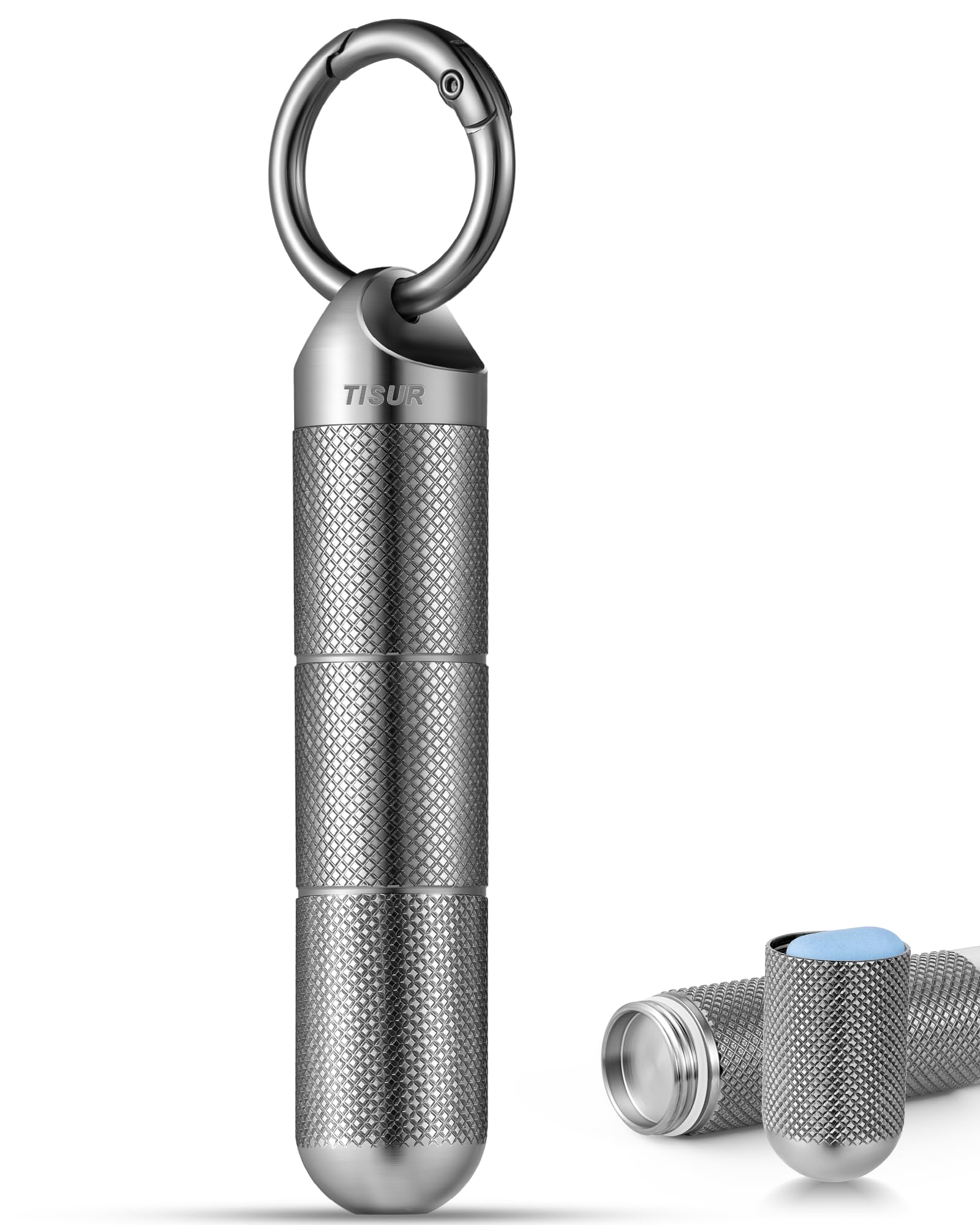 Porte-pilules TISUR en titane avec clef, léger et pratique.