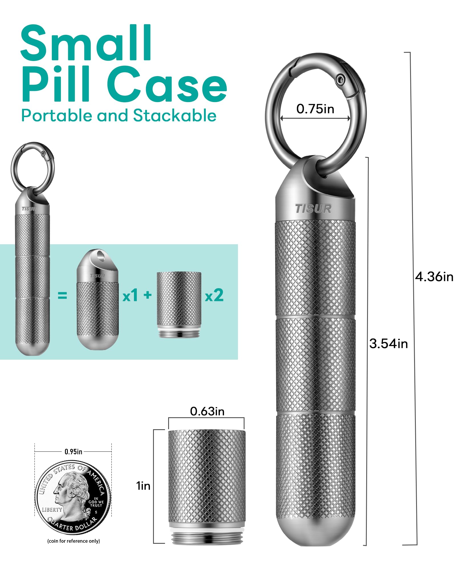 Boîtier pilules TISUR titane avec joint torique pour étanchéité.