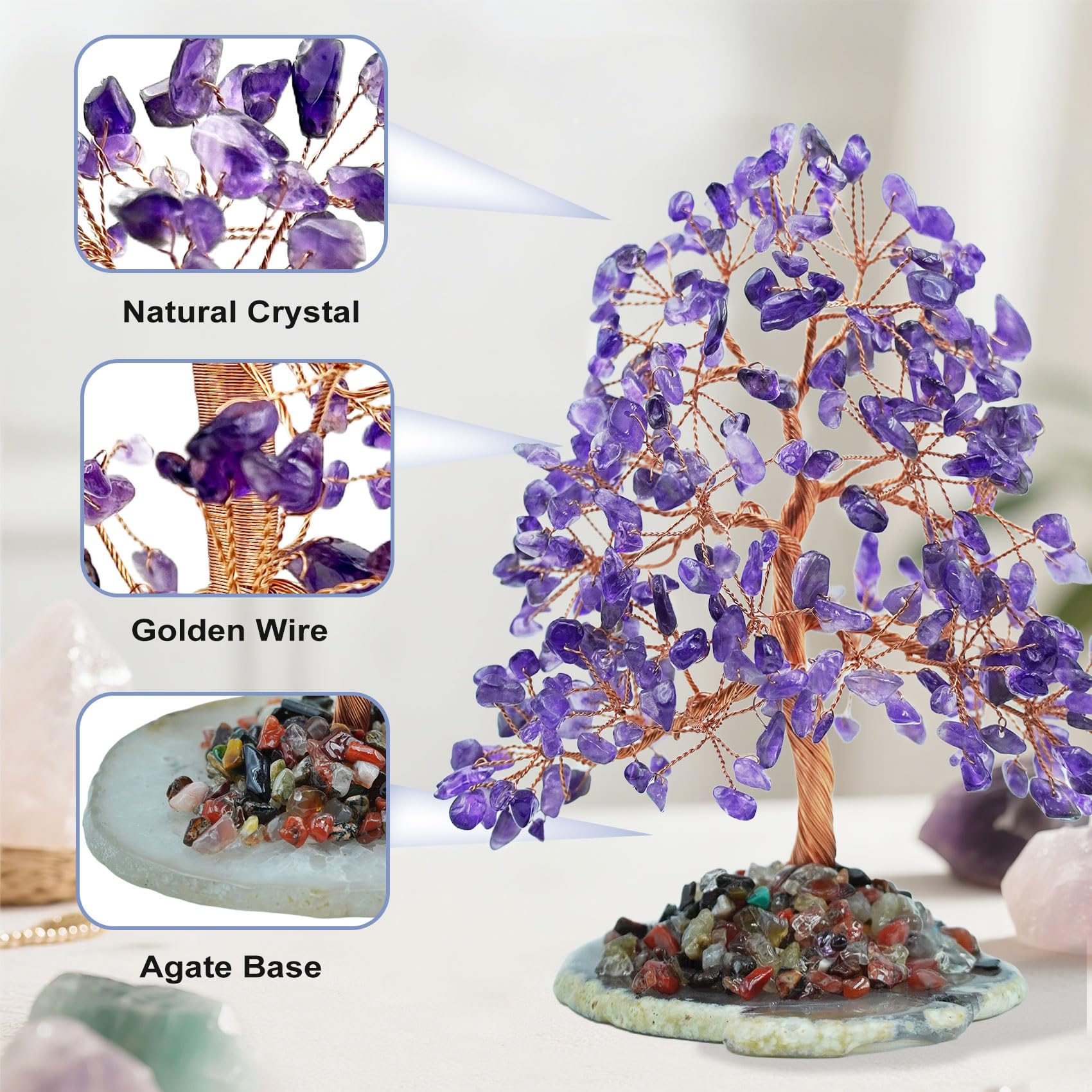 Tizzomx Arbre Cristal Améthyste Tronc: décoration zen pour bureau