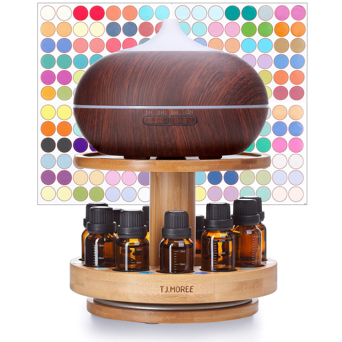 TJ.MOREE diffuseur-carrousel en bambou, rangement élégant pour huiles essentielles.