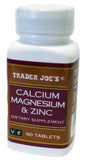 TJ's calcium magnésium zinc comprimés, bouteille, soutien quotidien des os et du métabolisme.