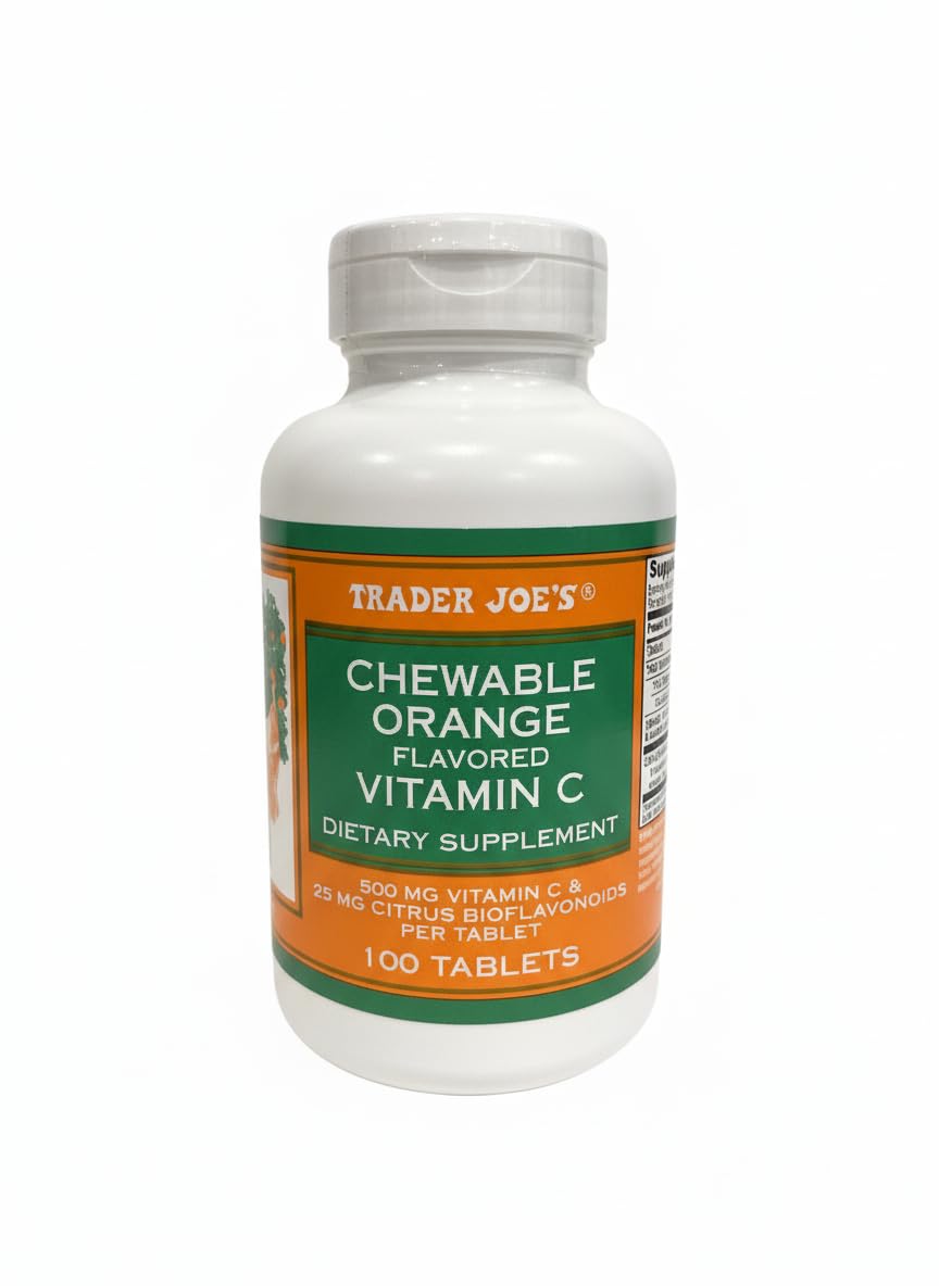 TJ's vitamine C mâchable saveur orange, pratique pour l'apport quotidien.