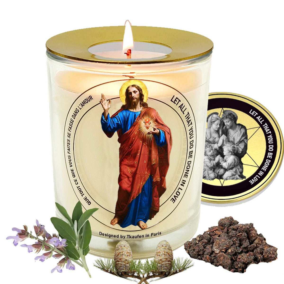 Tkaufen Cœur Sacré Jésus – bougie encens sauge, usage lors de prières et méditation.