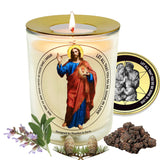 Tkaufen Cœur Sacré Jésus – bougie encens sauge, usage lors de prières et méditation.
