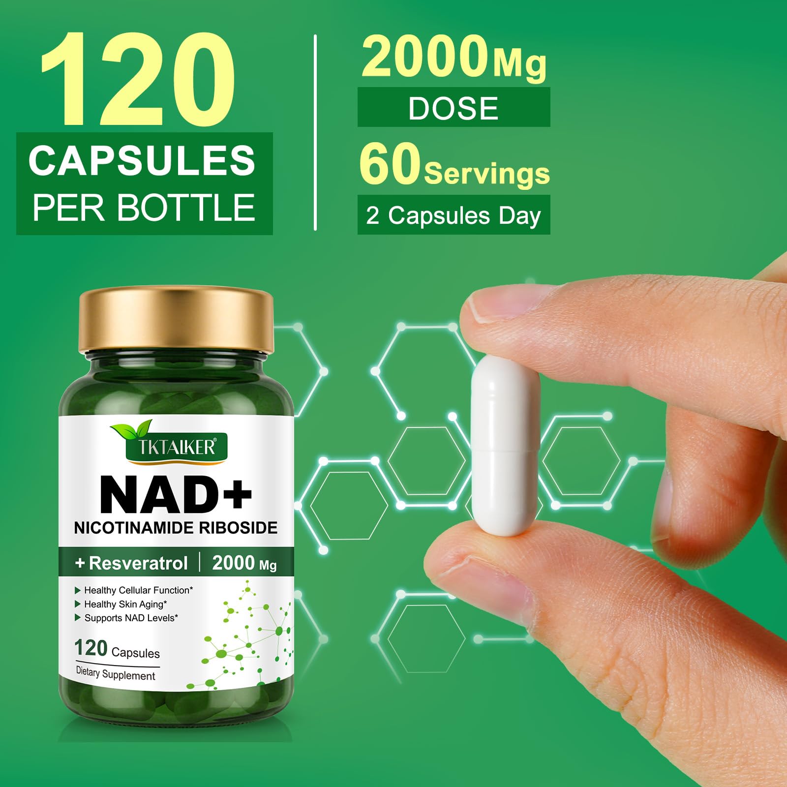 TKTALKER NAD 2000mg – gélules: prise journalière flexible pour l'énergie et la concentration.