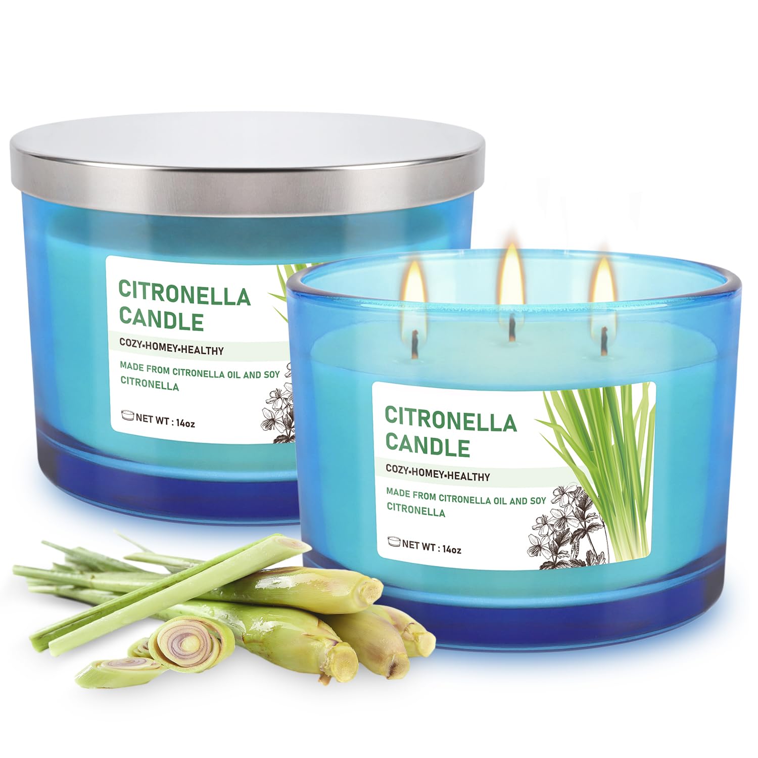 TLNFHRPI duo de bougies 14oz, verre bleu cobalt, diffusion homogène pour soirées cosy.
