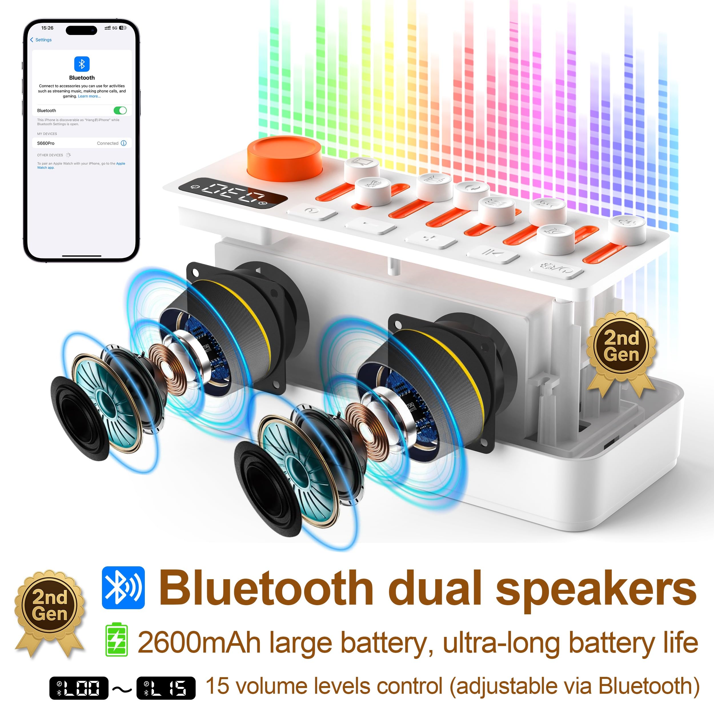 Batterie intégrée 2600 mAh, autonomie portable et pratique
